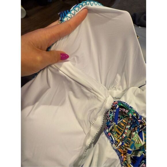 NWT La Blanca Neon Nights Off Shoulder Ruffle One Piece - Picture 9 of 9